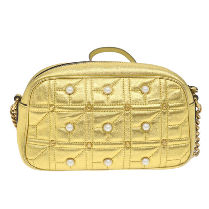 Gucci Pearly GG Marmont Shoulder Bag Embellished Matelasse Leather, GOLD, LEATHER, Shoulder bag