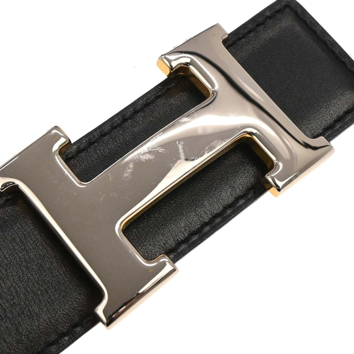 Hermes Constance Reversible Belt Leather, BLACK, LEATHER, Belts