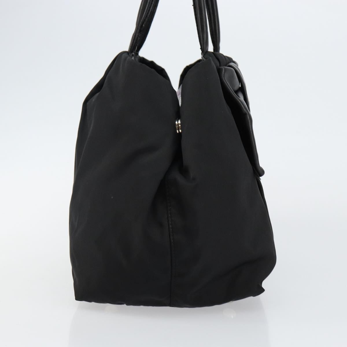 Prada Bow Tote Tessuto with Leather, BLACK, NYLON, Tote bag