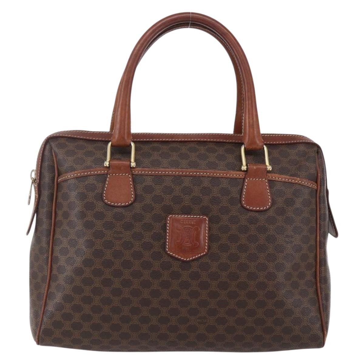 Celine Vintage Macadam Handbag Canvas and Leather, BROWN, CANVAS, Handbag