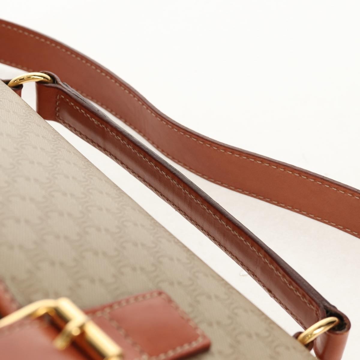 Celine Vintage Macadam Handbag Canvas and Leather, BEIGE, CANVAS, Handbag