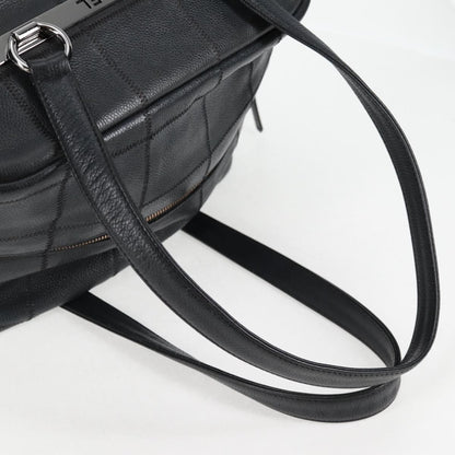 Chanel Square Stitch Shoulder Bag Quilted Caviar, BLACK, LEATHER, Shoulder bag