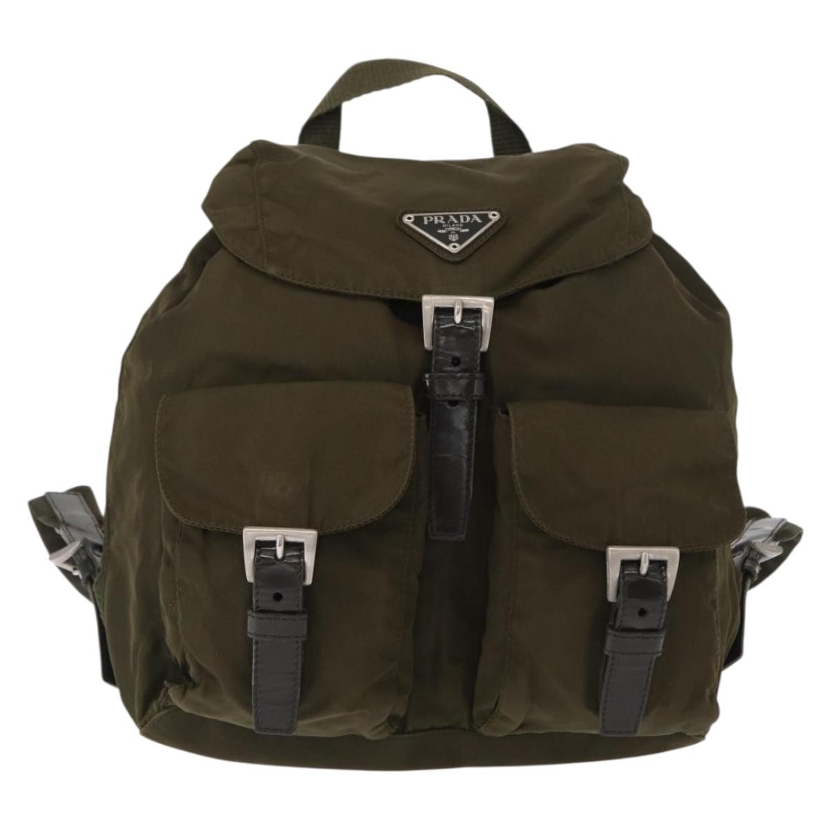 Prada Double Front Pocket Backpack Tessuto, KHAKI, NYLON, Backpack