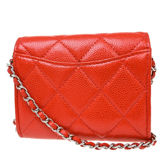 Chanel Vintage CC Mini chain Shoulder Bag Leather, Red, Calfskin, Crossbody Bag