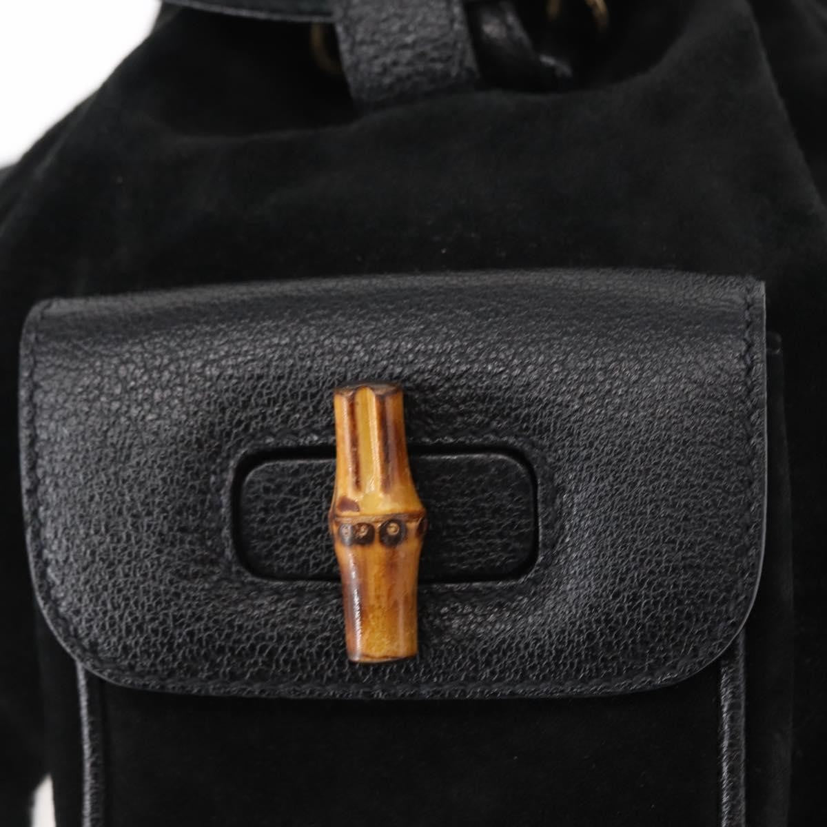 Gucci Vintage Bamboo Backpack Suede, BLACK, SUEDE, Backpack