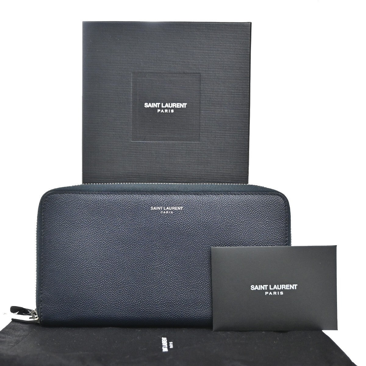 Saint Laurent Classic Zip Around Organizer Wallet Leather, NAVY, LEATHER, Wallets