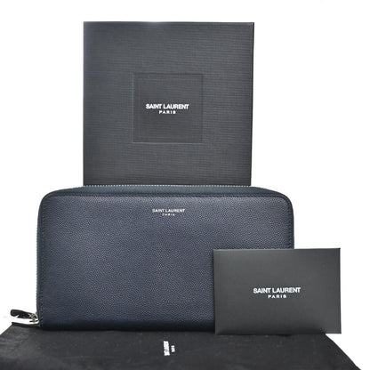 Saint Laurent Classic Zip Around Organizer Wallet Leather, NAVY, LEATHER, Wallets