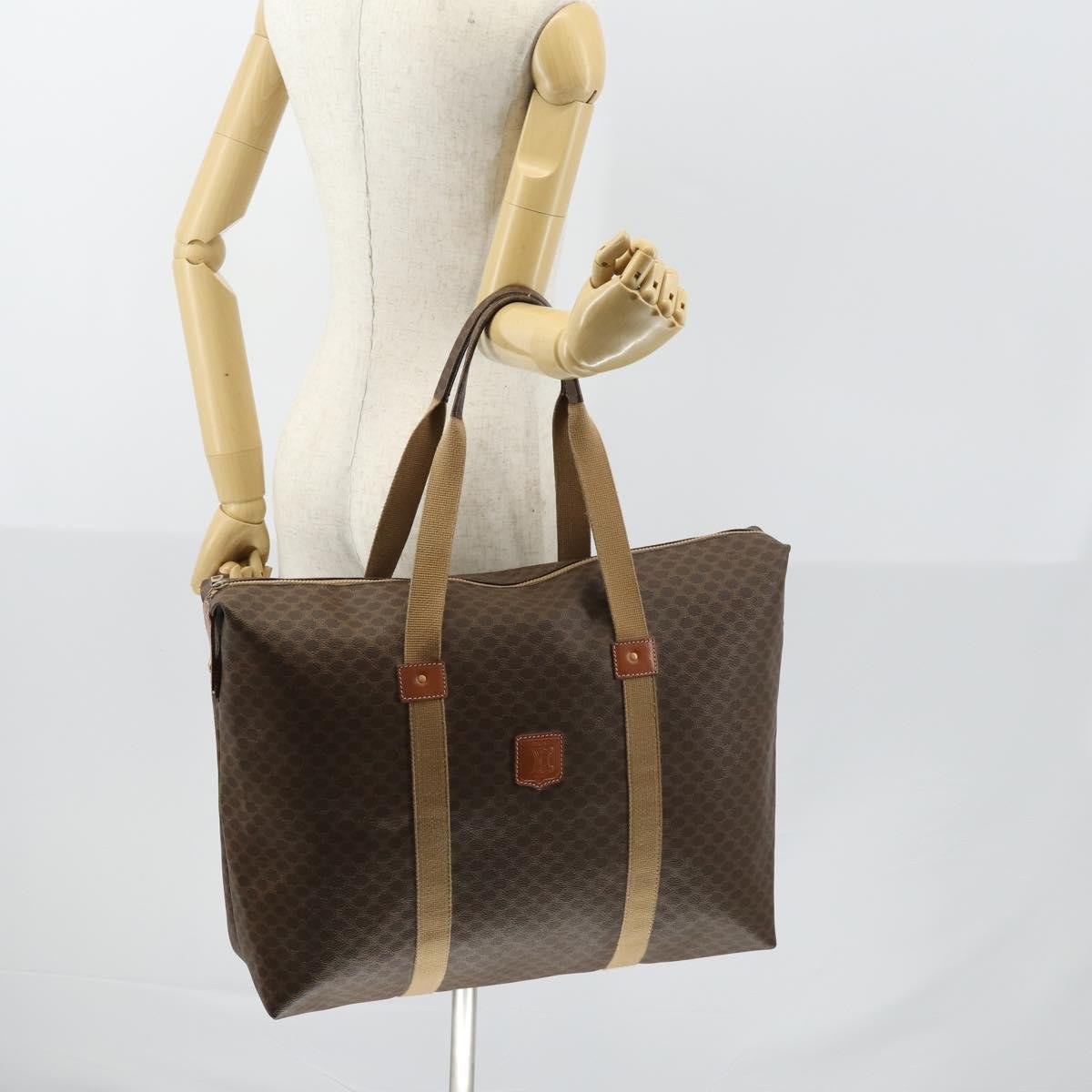Celine Vintage Macadam Tote bag Canvas, BROWN, PVC, Tote bag