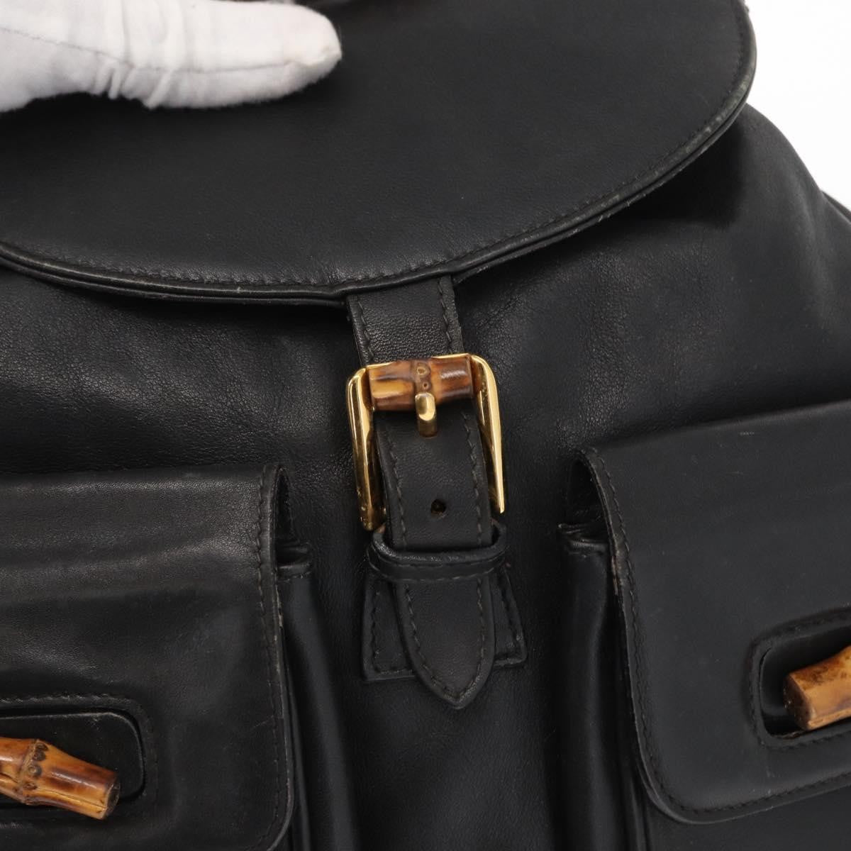 Gucci Vintage Bamboo Backpack Leather, BLACK, LEATHER, Backpack
