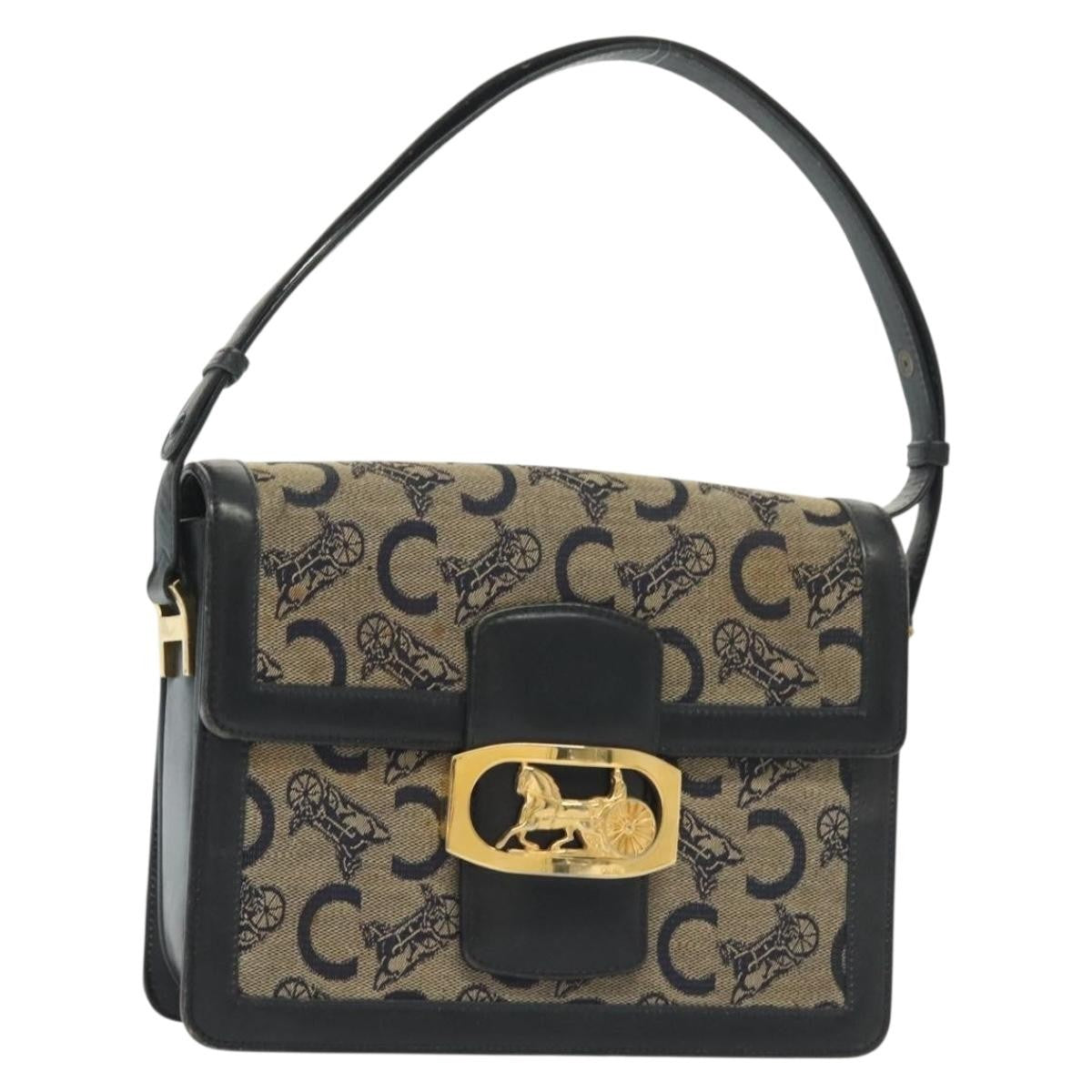 Celine Horse Carriage Shoulder bag Macadam Canvas and leather, NAVY, CANVAS, Shoulder bag