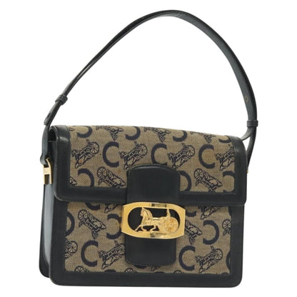 Celine Horse Carriage Shoulder bag Macadam Canvas and leather, NAVY, CANVAS, Shoulder bag