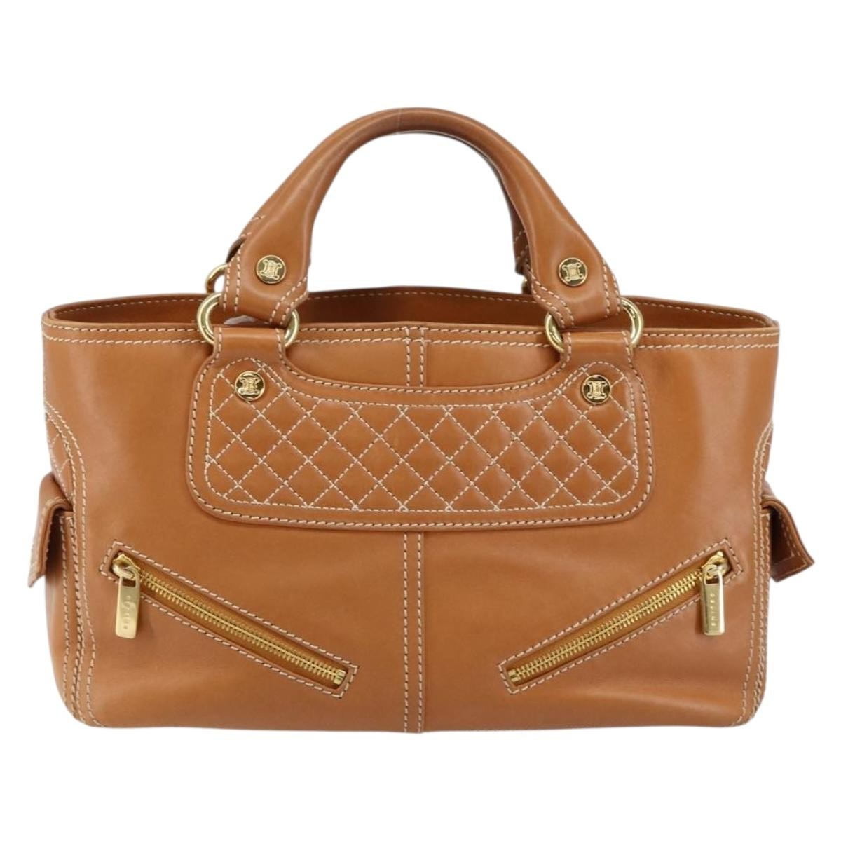 Celine Boogie Satchel Leather, BEIGE, LEATHER, Handbag