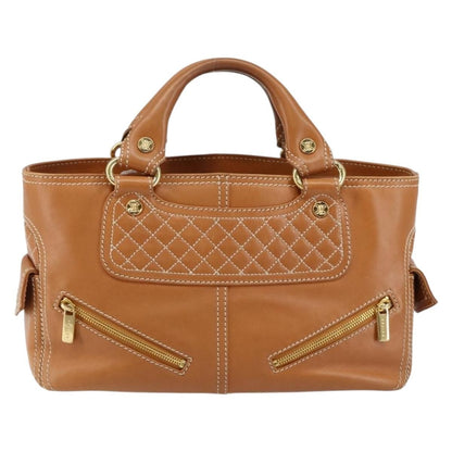 Celine Boogie Satchel Leather, BEIGE, LEATHER, Handbag