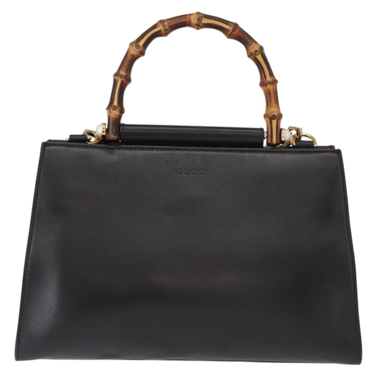 Gucci Nymphaea Top Handle Bag Leather, BLACK, LEATHER, Handbag