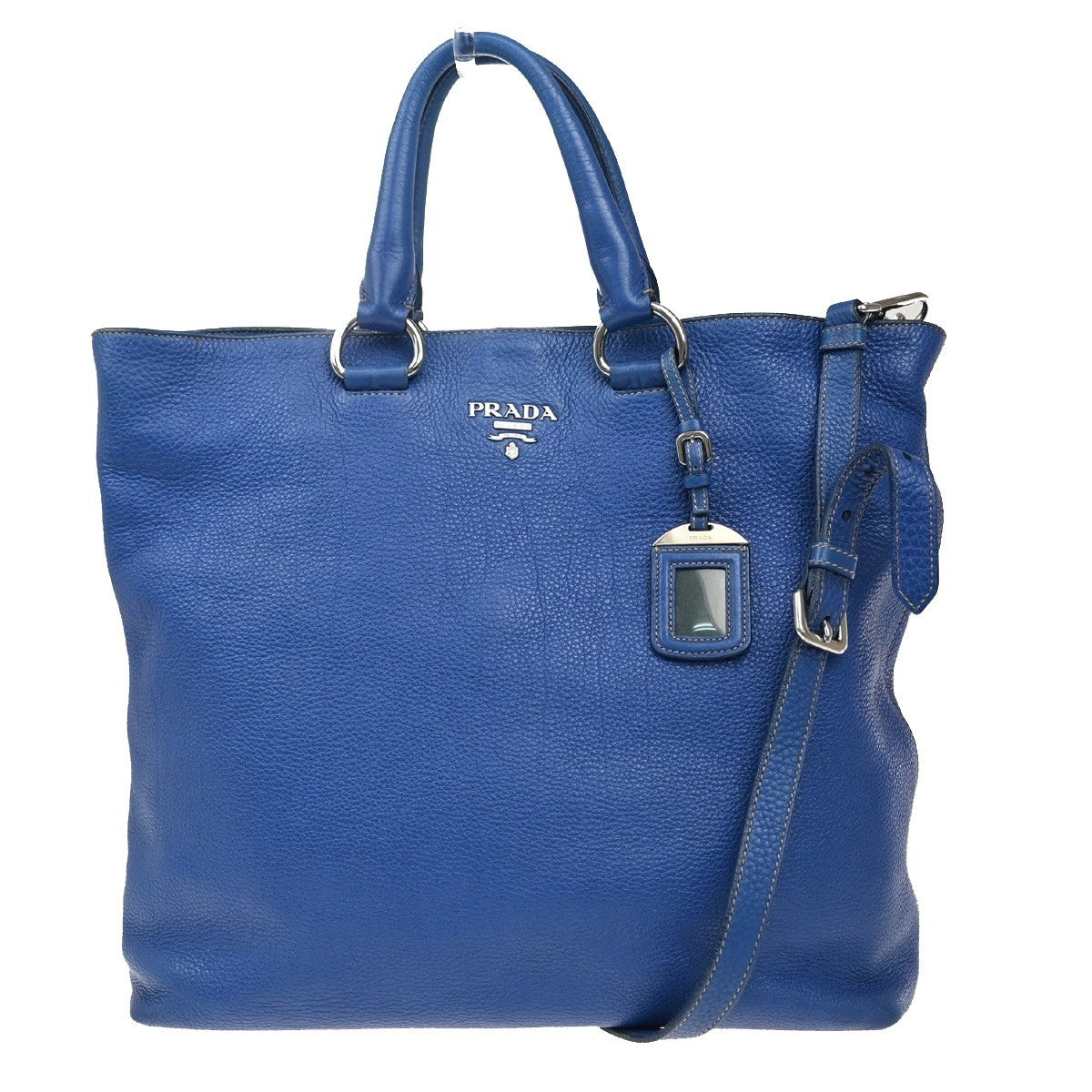 Prada Vintage Tote Leather, BLUE, LEATHER, Tote bag