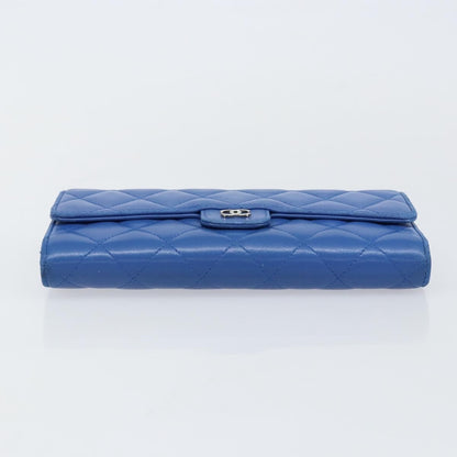 Chanel CC Gusset Classic Flap Wallet Quilted Lambskin, BLUE, LEATHER, Wallets