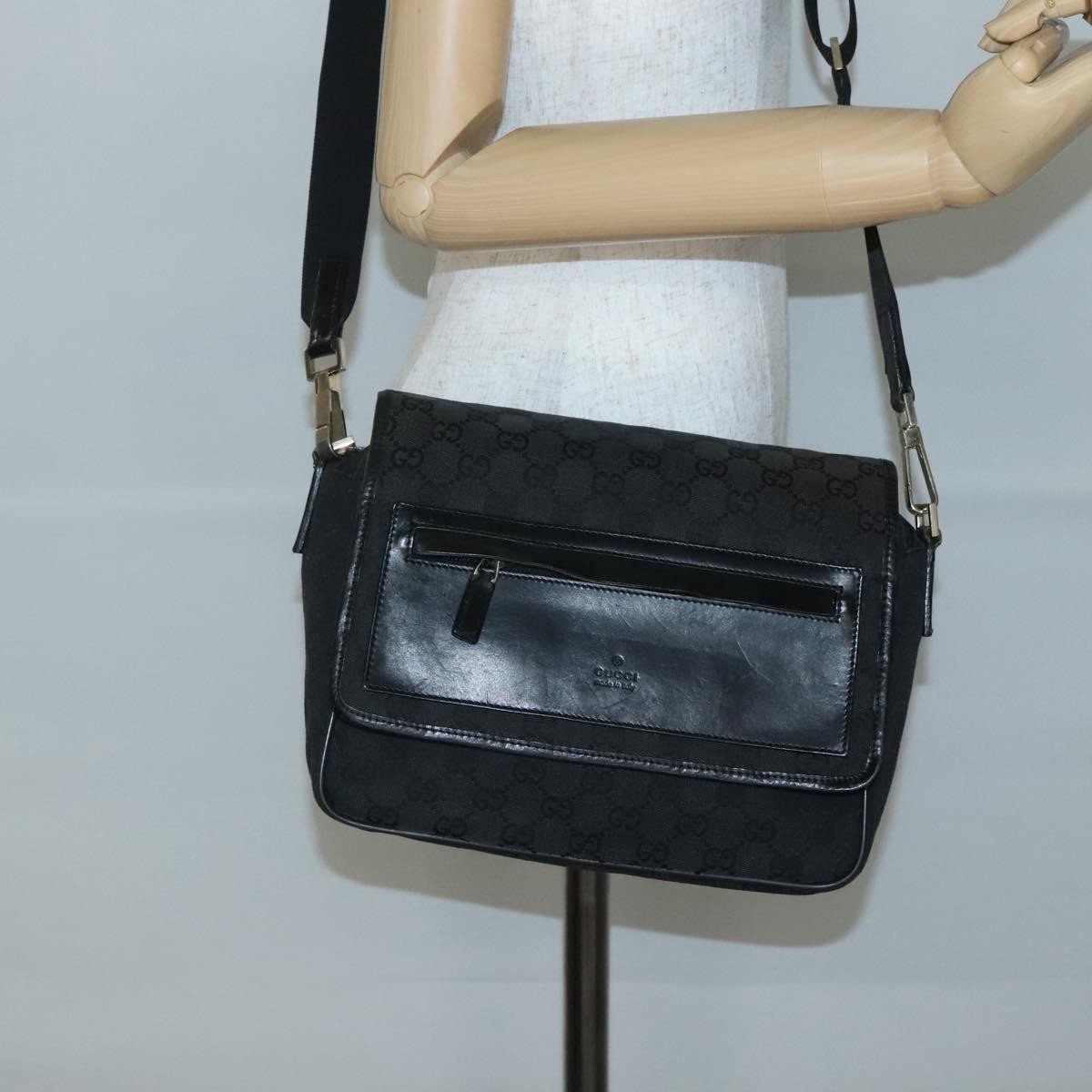 Gucci Flap Messenger Bag GG Coated Canvas, BLACK, CANVAS, Shoulder bag