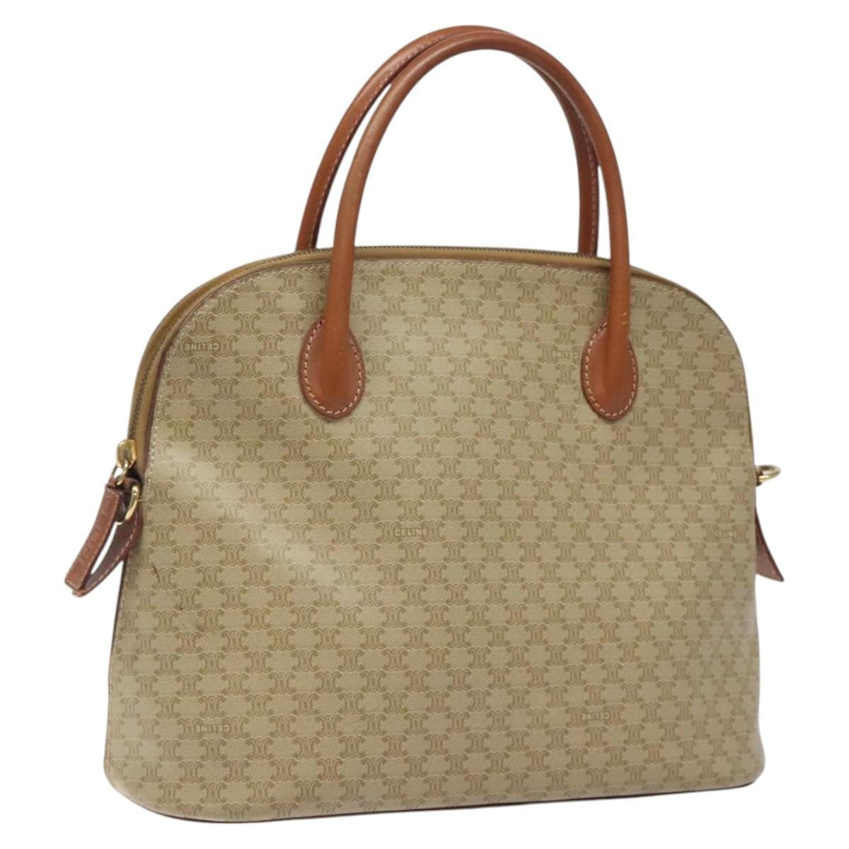 Celine Vintage Macadam Handbag Canvas and Leather, Beige, Canvas, Handbag