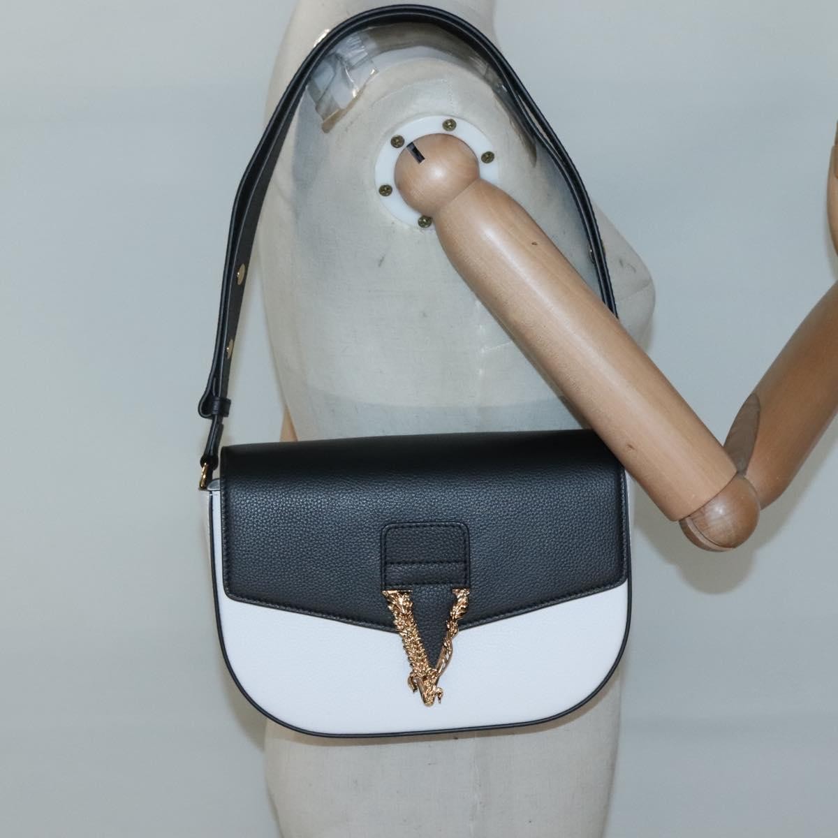 Versace Virtus Flap Messenger Bag Leather, WHITE, LEATHER, Crossbody bag