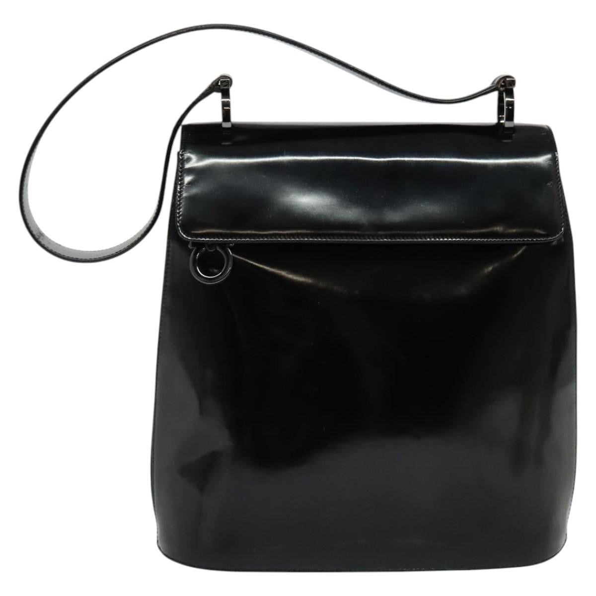 Salvatore Ferragamo Gancini Shoulder Bag Patent Leather, BLACK, PATENT_LEATHER, Shoulder bag