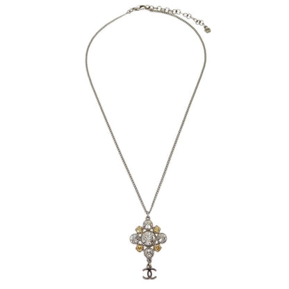 Chanel CC Cluster Drop Pendant Necklace Metal with Crystals, SILVER, SILVER_PLATED, Necklace