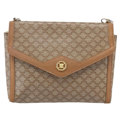 Celine Vintage Macadam Shoulder Bag Canvas and Leather, BEIGE, CANVAS, Shoulder bag