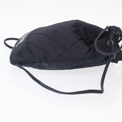 Chanel Vintage Drawstring Backpack Quilted Satin with Suede, NAVY, SATIN, Backpack