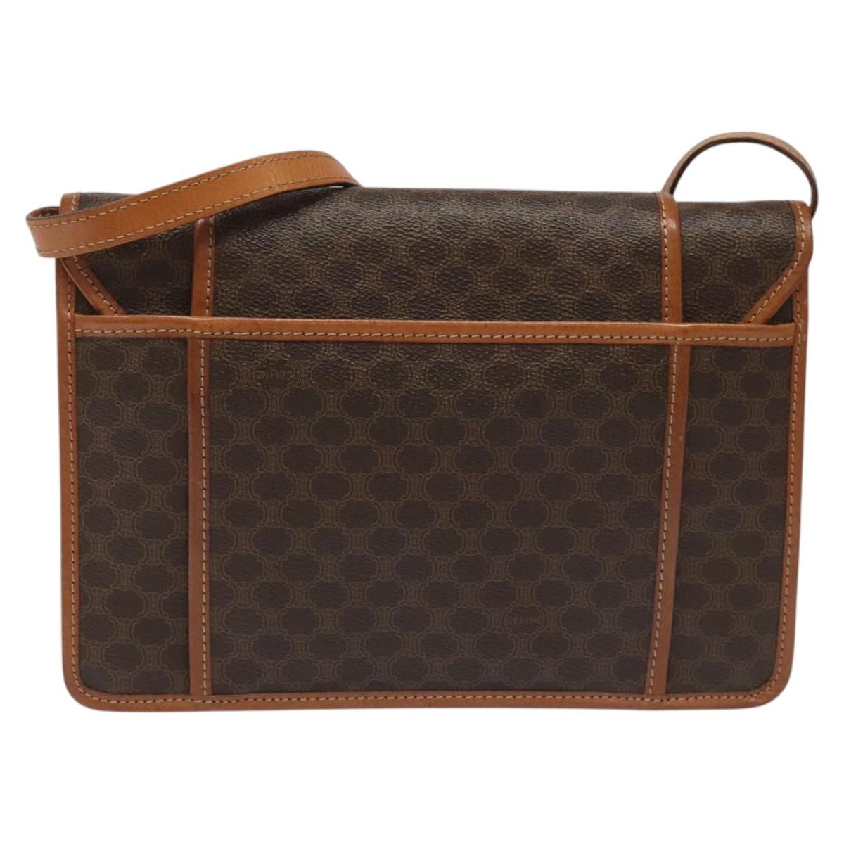 Celine Vintage Macadam Shoulder Bag Canvas and Leather, BROWN, CANVAS, Shoulder bag