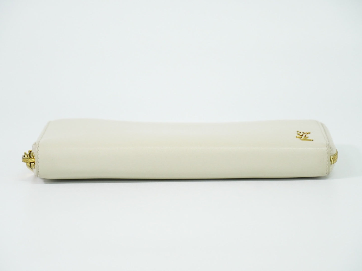 Saint Laurent Tiny Monogram Zip Around Wallet Leather, ECRU, LEATHER, Wallets