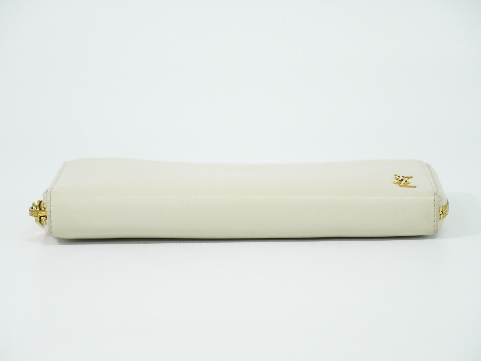 Saint Laurent Tiny Monogram Zip Around Wallet Leather, ECRU, LEATHER, Wallets