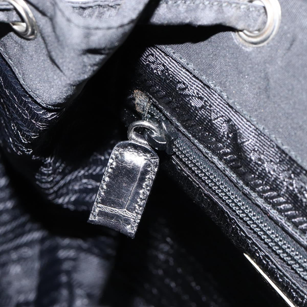 Prada Cinch Buckle Flap Backpack Tessuto with Crocodile Embossed Leather, BLACK, NYLON, Backpack