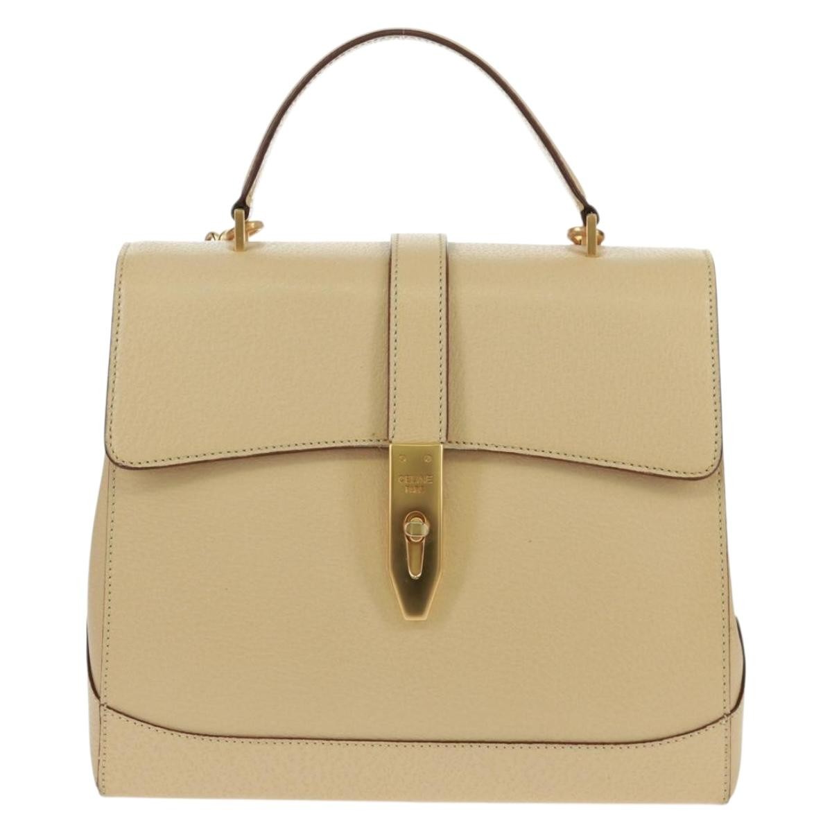 Celine 16 Top Handle Bag Grained Calfskin, BEIGE, LEATHER, Handbag