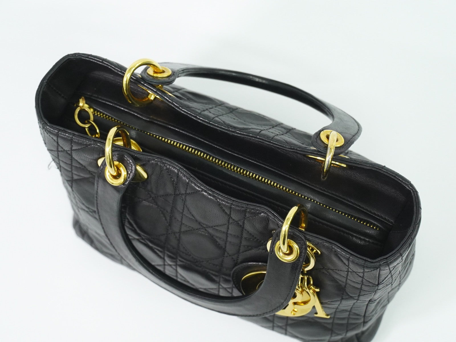Christian Dior Lady cannage Matelassé, BLACK, LEATHER, Handbag