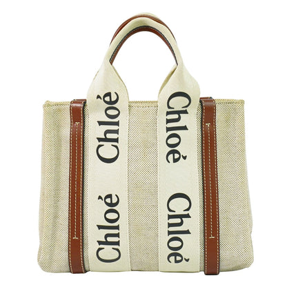 Chloe Woody Convertible Tote Canvas with Leather, BEIGE, CANVAS, Tote bag