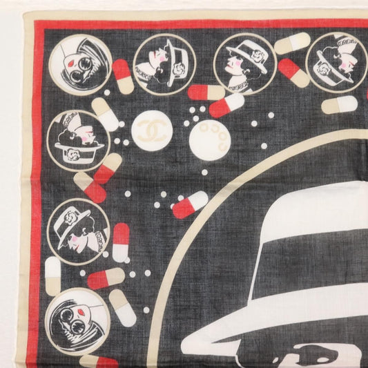 Chanel Scrunchie and Square Scarf Hair Tie Set Printed Silk, BLACK, COTTON, Scarve & shawl