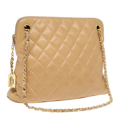 Chanel Vintage Chain Shoulder Bag Quilted Lambskin, BEIGE, LEATHER, Shoulder bag