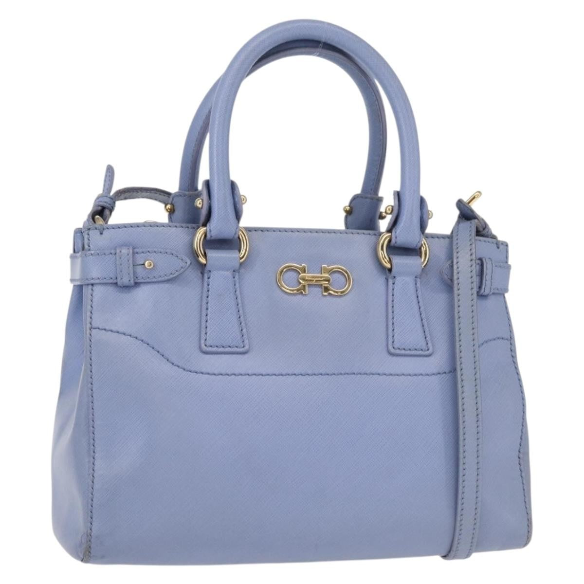 Salvatore Ferragamo Gancini Tote Leather, BLUE, LEATHER, Tote bag