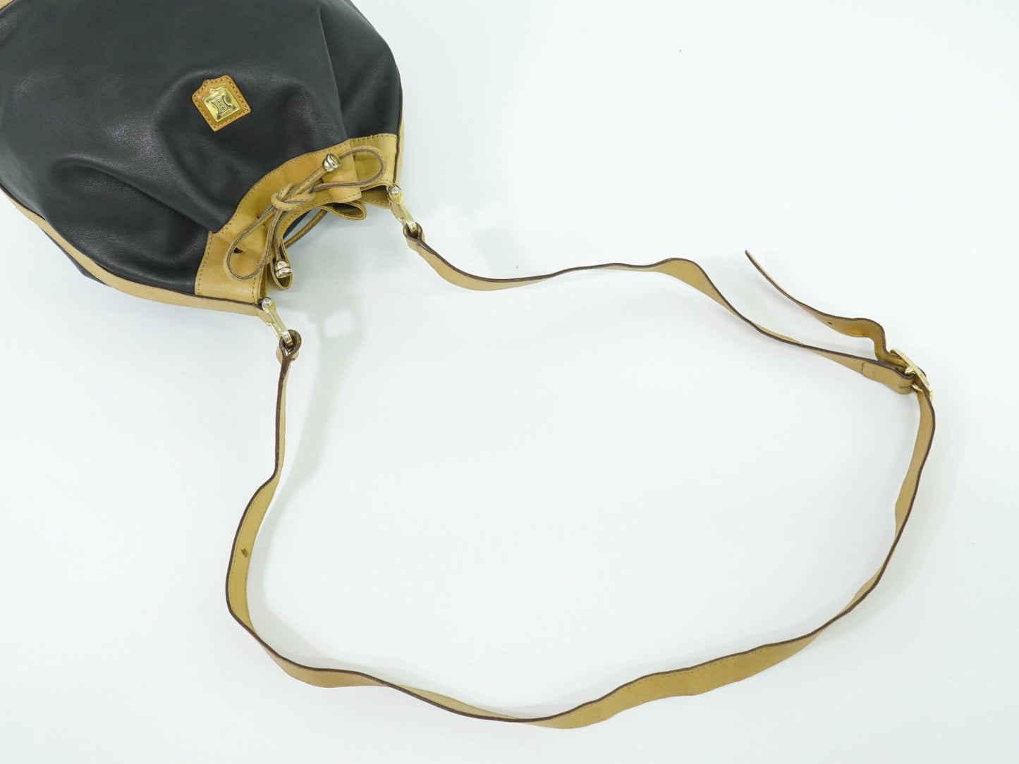 Celine Triomphe Drawstring Bucket Bag Leather, BLACK, LEATHER, Shoulder bag