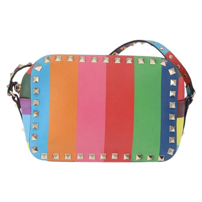 Valentino Garavani Rockstud 1973 Camera Crossbody Bag Striped Leather, GOLD, LEATHER, Shoulder bag