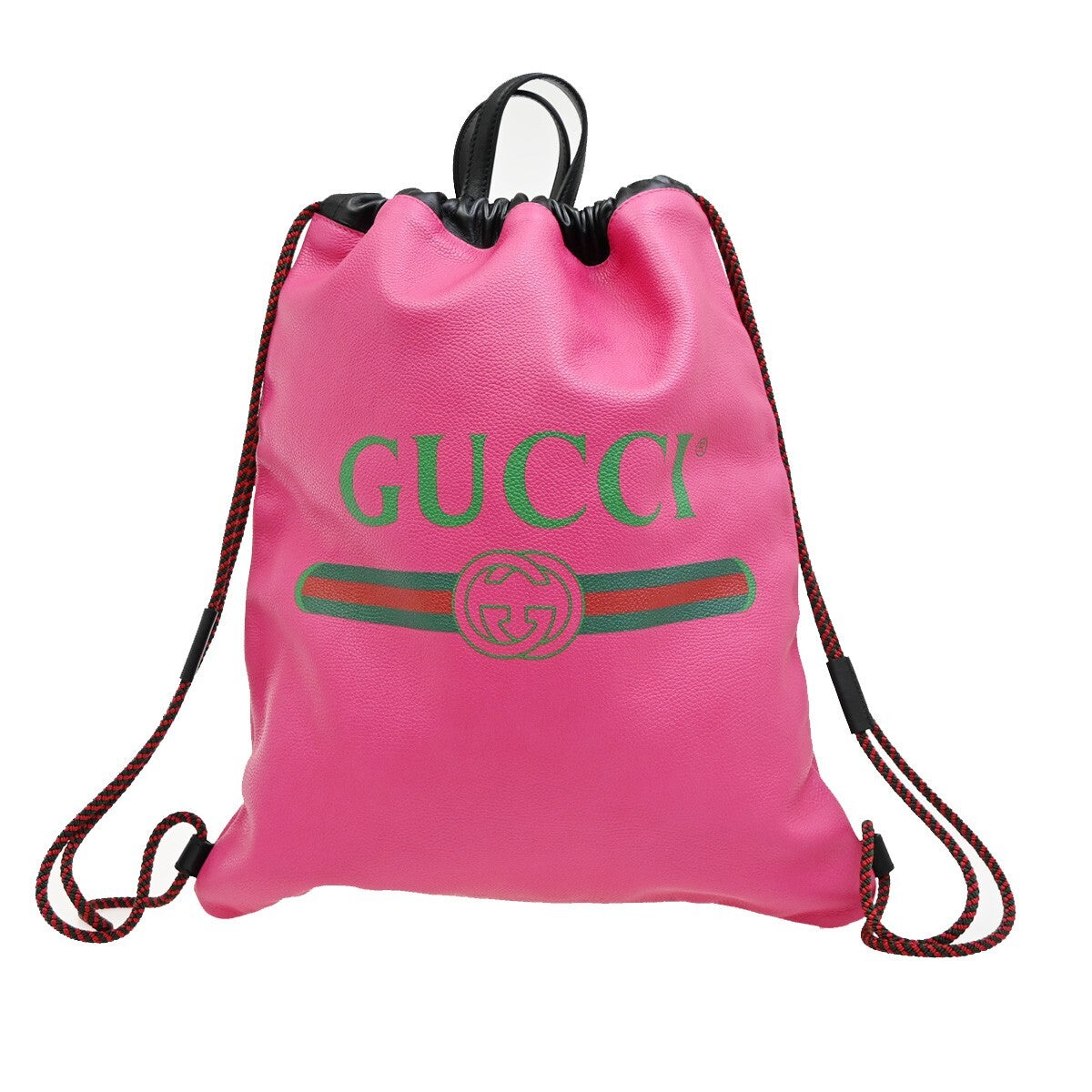 Gucci Logo Drawstring Backpack Printed Leather, PINK, LEATHER, Backpack