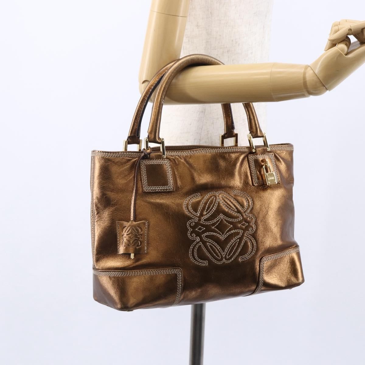 Loewe Vintage Anagram Tote Leather, METALLIC, LEATHER, Tote bag