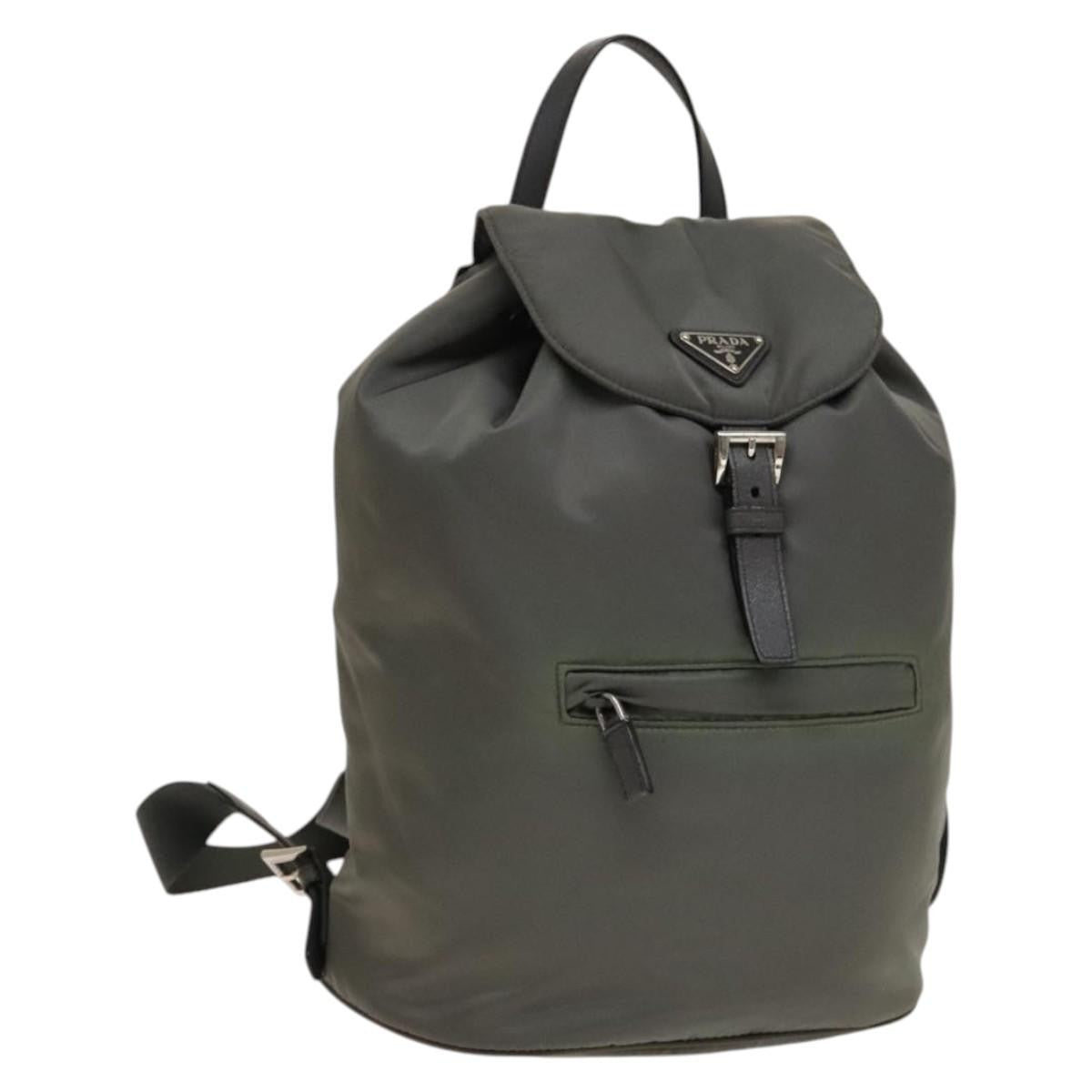 Prada Front Zip Drawstring Backpack Tessuto, GRAY, NYLON, Backpack