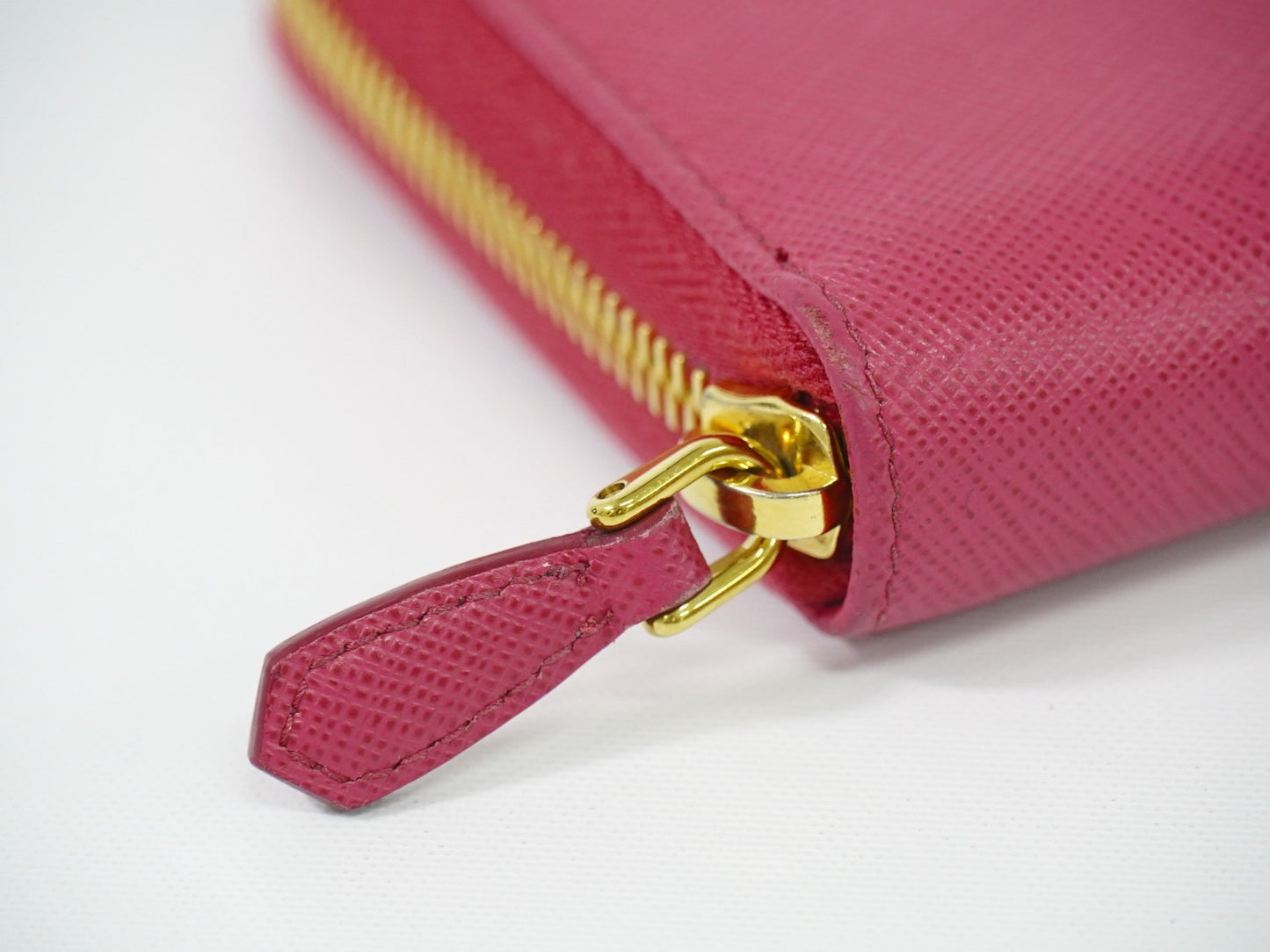 Prada Zip Around Tab Wallet Saffiano Leather, PINK, LEATHER, Wallets