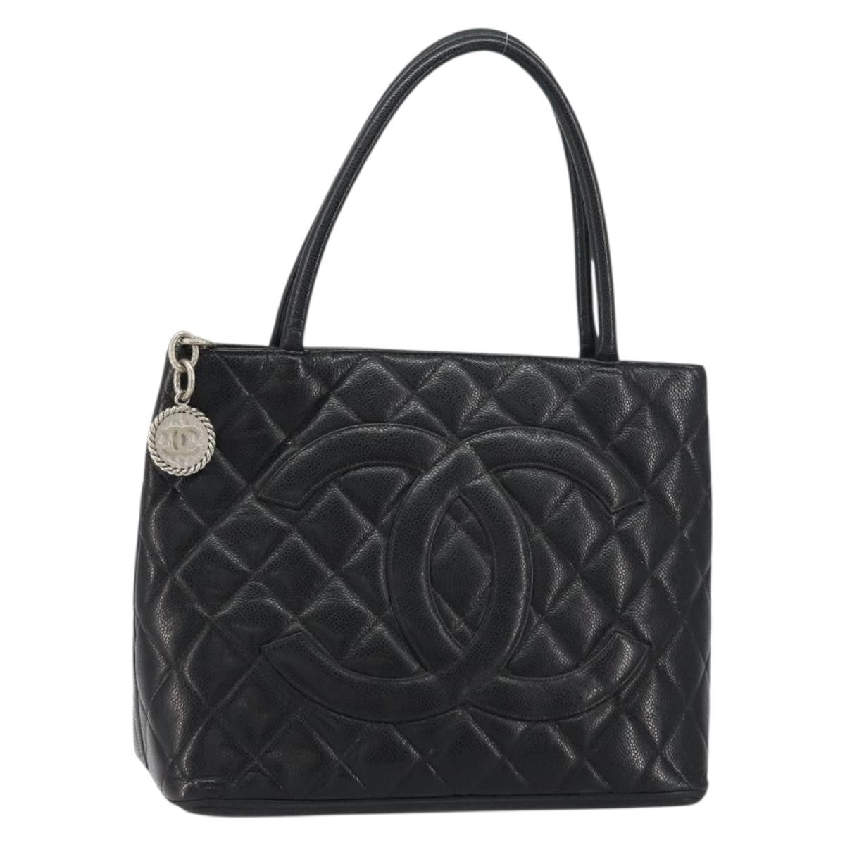 Chanel Medallion Tote Quilted Caviar, BLACK, LEATHER, Tote bag