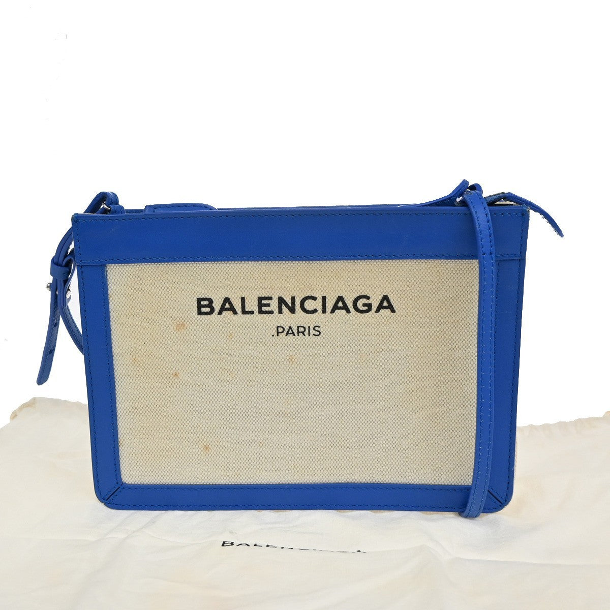Balenciaga Navy Pochette Canvas and Leather, BEIGE, CANVAS, Clutche & pouche