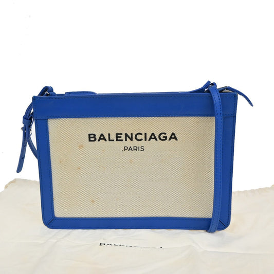 Balenciaga Navy Pochette Canvas and Leather, BEIGE, CANVAS, Clutche & pouche