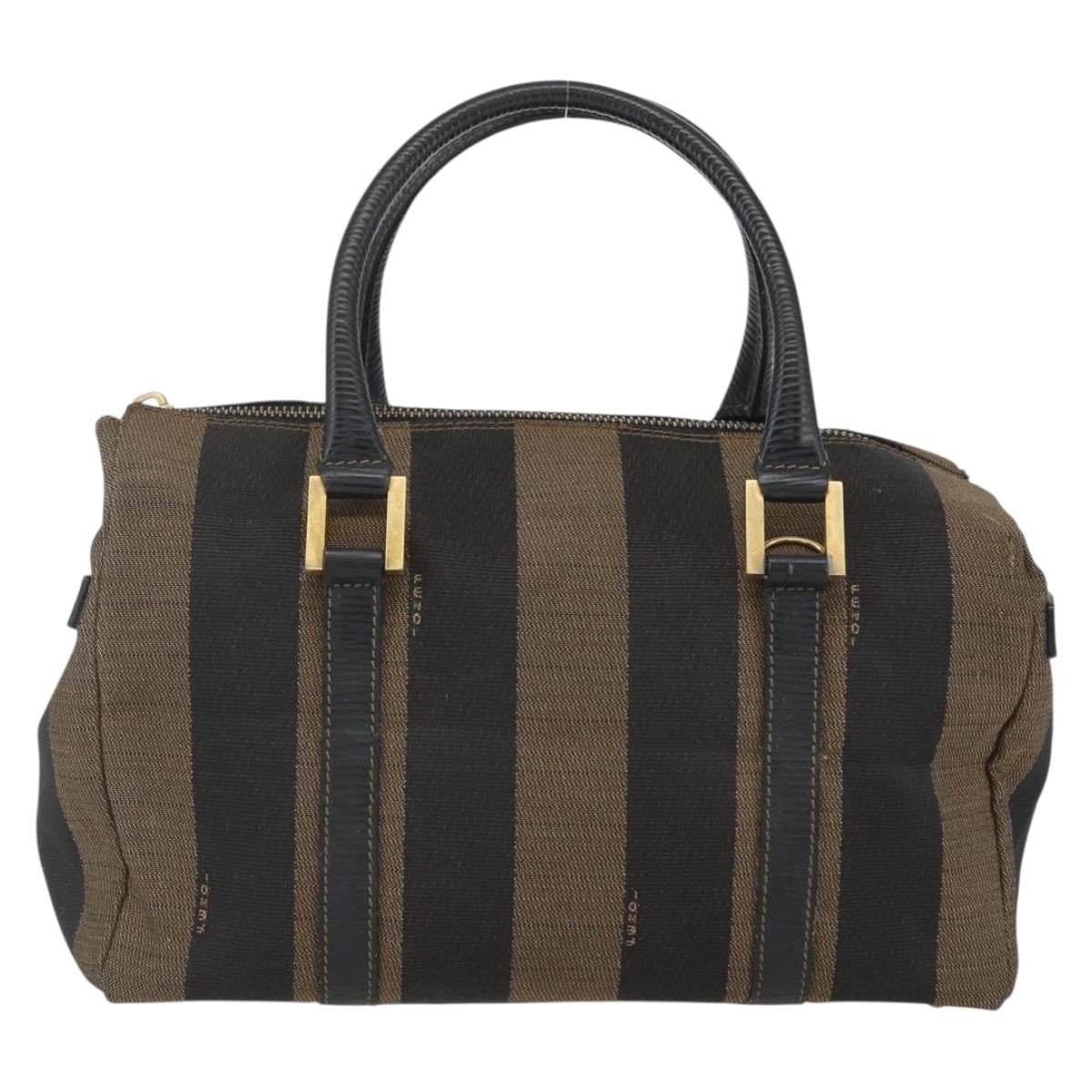 Fendi Vintage Pequin Convertible Boston Bag Coated Canvas, BROWN, CANVAS, Travel bag