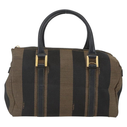 Fendi Vintage Pequin Convertible Boston Bag Coated Canvas, BROWN, CANVAS, Travel bag
