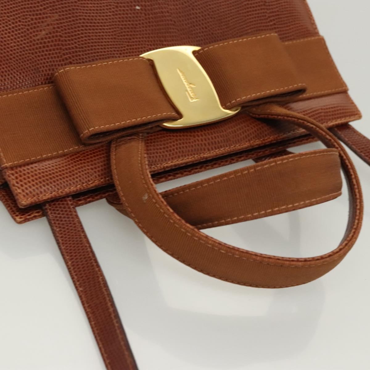Salvatore Ferragamo Convertible Vara Bow Tote Leather, BROWN, LEATHER, Handbag