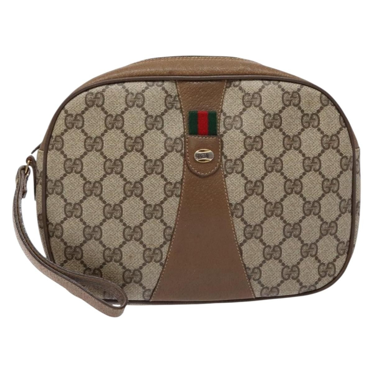 Gucci Sherry line pouch Canvas, BEIGE, PVC, Clutche & pouche